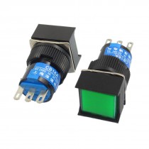 2 Pcs AC 250V 3A DC 30V 5A NO NC Green Sign Square Latching Push Button Switch