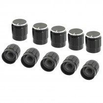 10 Pcs Black Metal 6mm Knurled Shaft Insert Dia. Potentiometer Control Knobs