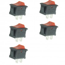 5 Pcs AC 250V/6A 125V/10.1A 2 Pins SPST On/Off Rocker Switch