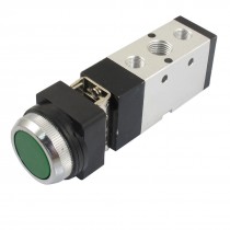 MV522PP 12mm Thread 2 Position 5 Way Green Flat Button Air Mechanical Valve