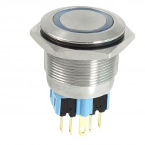 25mm 24VDC Blue Ring LED Light Stainless Latching Push Button Switch 1NO 1NC