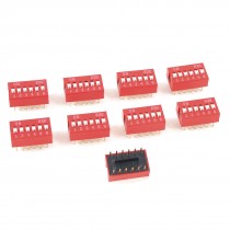 10 Pcs Red Double Row 12 Pin 6 Positions 2.54mm Pitch DIP Switches