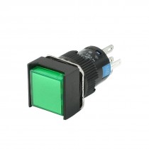 250VAC 5A SPDT 5 Pins Latching Green Square Push Button Switch w 220V LED Light