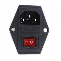 AC 250V 10A 3P IEC320 C14 Inlet Plug Power Socket w Fuse Holder Black Red