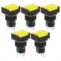 DC 24V Yellow Lamp 1NO 1NC Latching Rectangular Push Button Switch 5 Pcs