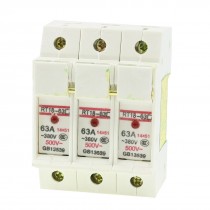 RT18-63 AC 380V 63A DIN Rail Mount 51mmx14mm 3P 3 Pole Fuse Holder