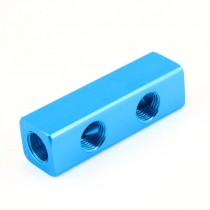 Blue Aluminium Air Pneumatic 2 Way 5 Ports Manifold Block Splitter 1/4"PT