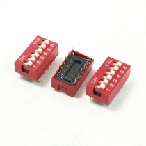 3 Pcs Red Double Row 12 Pin 6 Positions 2.54mm Pitch DIP Switches