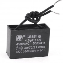 4.5uf MFD 450V AC 50/60Hz 2 Black Wire Electric Fan Capacitor CBB61