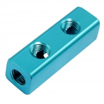 1/4" Blue Aluminum 2 Ways Cuboid Shape Air Inline Manifold Block