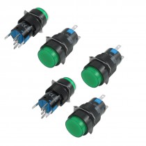 5 x 5P Momentary 1NO 1NC Green Neon Light Round Push Button Switch 12V