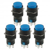 5 Pcs DC 24V Blue Lamp 1NO 1NC Round Momentary Push Button Switch