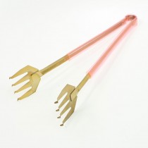 Clear Pink Handle Stainless Steel Tin Soldering Clip Gold Tone