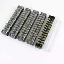 5 Pcs 600V 15A 12 Positions 12P Dual Rows Covered Barrier Screw Terminal Block