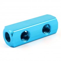 1/4"PT Dodger Blue Aluminum 2 Way Cuboid Shape Air Inline Manifold Block