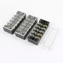 3 Pcs 600V 25A 5 Positions 5P Dual Rows Covered Barrier Screw Terminal Block
