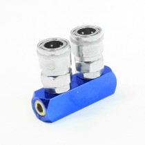 2 Way Holes Pass Base Pneumatic Fitting Coupler Connector Blue
