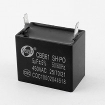 CBB61 5uF 450VAC 50/60Hz Nonpolar Motor Capacitor Black