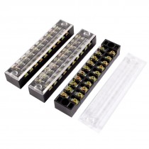 3 Pcs 600V 15A 10 Positions Dual Rows Covered Barrier Screw Terminal Block Strip