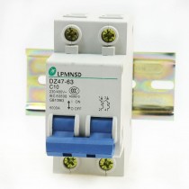 ON/OFF Switch 2 Pole Short Circuit Breaker 230V/400V 10A 6000A + Lead Rail