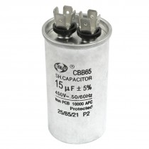 Silver Tone 450VAC 15uF Cylindrical Refrigerator Motor Running Capacitor