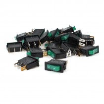 AC 250V/10A 125V/15A 3 Pins SPST On/Off Green Light Boat Rocker Switch 25 Pcs