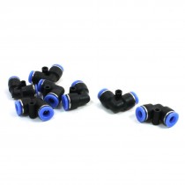 6mm Diameter 2 Way L Shaped Pneumatic Push in Fittings Black Blue 7pcs