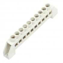 10 Holes Ground Wire Row Copper Tone Terminal Block White 110x11x30mm