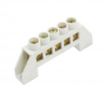 5-Positon Zero Line Row Copper Tone Terminals Block White 66x11x29mm