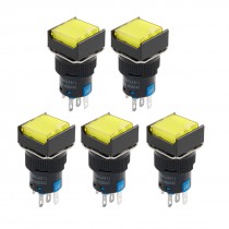 5 Pcs 5P Momentary 1NO 1NC Yellow Neon Light Squared Push Button Switch DC 24V