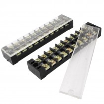 2 Pcs Dual Row 10 Position Covered Screw Terminal Block Strip Black 25A w Cover