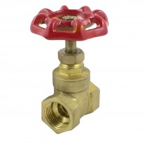 1/2" PT Female Thread F/F Round Red Lever Handle Gate Valve Brass Tone