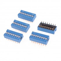 5 Pcs 2.54mm Pin Pitch 2 x 8 Pins 8 Position Slide Style DIP Switches Blue