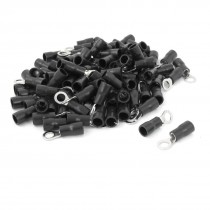 100 Pcs Black Plastic Sleeve Insulated Ring Terminals Connectors AWG14-12
