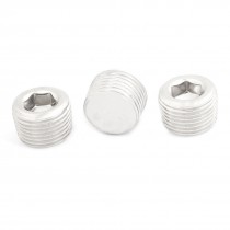 3 Pcs Hex Head Socket 3 8" PT Male Threaded Dia Pipe Plug Fitting Silver Tone