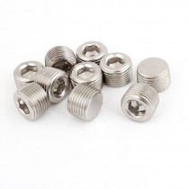 10 Pcs Hex Head Socket 3/8" PT Male Threaded Dia Pipe Plug Replacing Silver Tone