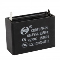 CBB61 6uF 450V AC Polypropylene Film 2 Terminals Motor Capacitor Black