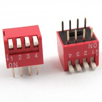 5 Pcs 2.54mm Pitch 4 Position Piano Type DIP Switch Red