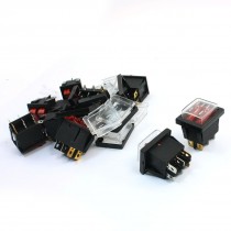 Red Pilot Lamp 6Pin Dual SPST ON/OFF 2Position Rocker Switch w Cover 10Pcs