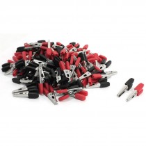100pcs Red Black Plastic Coated Handle Insulated Alligator Clips 34mm