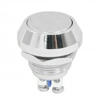 Instant Push Button Switch Silver Tone 12mm Threaded Dia SPST ON/OFF