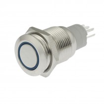 24V Blue LED 16mm SPDT Flat Stainless Steel Round Latching Push Button Switch