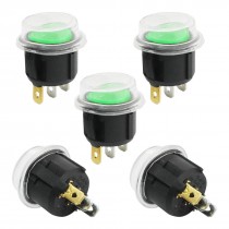 5Pcs AC 250V/125V 6A/10A 3 Pin 2Position SPST Rocker Switches w Green Pilot Lamp