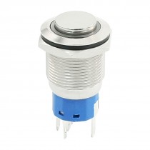 Blue LED Light 12V Latching Stainless Steel High Flat Button Switch AC 250V 5A