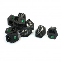 10Pcs Green Light 4Pin DPST Rocker Switch Fuse Holder IEC320 C14 Power Socket