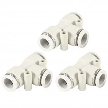 3 Pcs 12mm to 12mm T Type 3 Ports Air Pneumatic Quick Fitting Connectors White