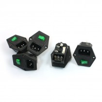 5Pcs Green Pilot Lamp 3P Rocker Switch Fuse Holder IEC320 C14 Inlet Power Socket
