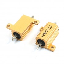 2Pcs Gold Tone Chassis Mounted Aluminum Clad Power Resistors 10W 0.2 Ohm