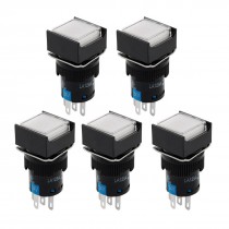 5 Pcs 5P Latching 1NO 1NC White Neon Light Squared Push Button Switch DC 24V