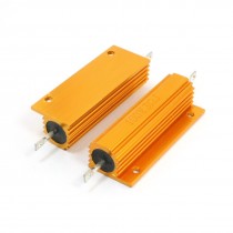 100W 3 Ohm Gold Tone Chassis Mounted Aluminum Shell Clad Resistor 2Pcs